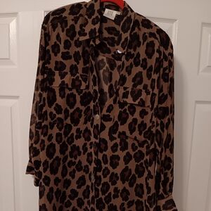 Vintage sheer leopard print blouse XL